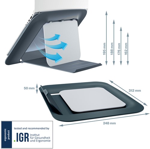 Laptopstandaard Leitz Ergo Cosy verstelbaar recyled grijs-3