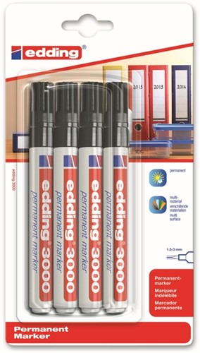 Viltstift edding 3000 rond 1.5-3mm zwart blister à 4 stuks