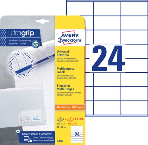 Etiket Avery 3490 70x36mm wit 600 stuks-3